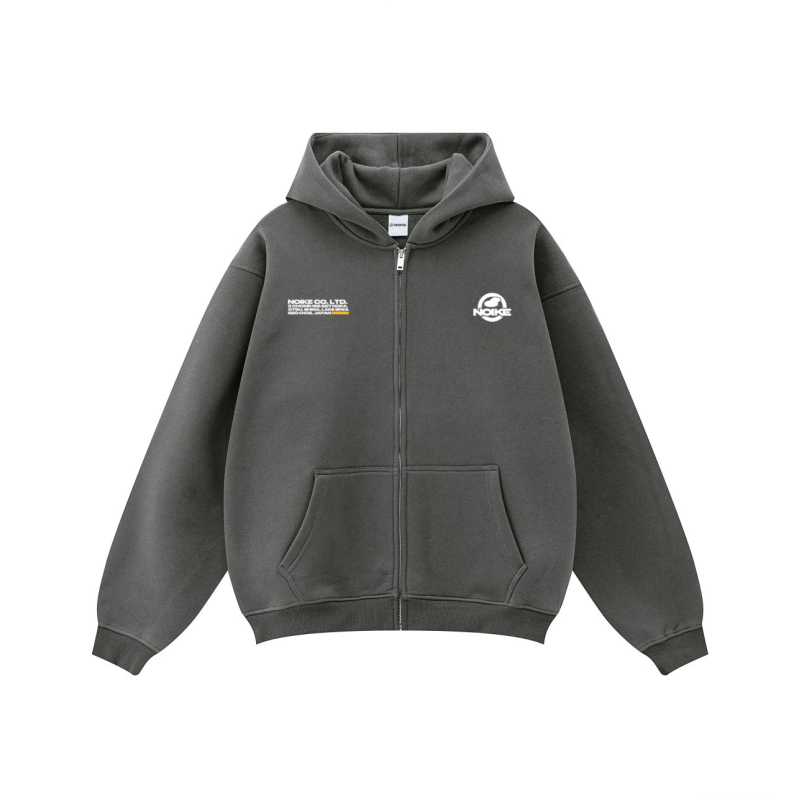 NOIKE "Logo Overlay" Zip Hoodie Stone Grey