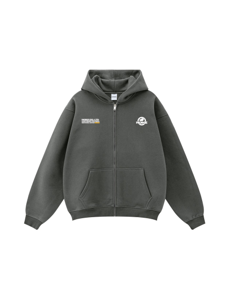 NOIKE "Logo Overlay" Zip Hoodie Stone Grey