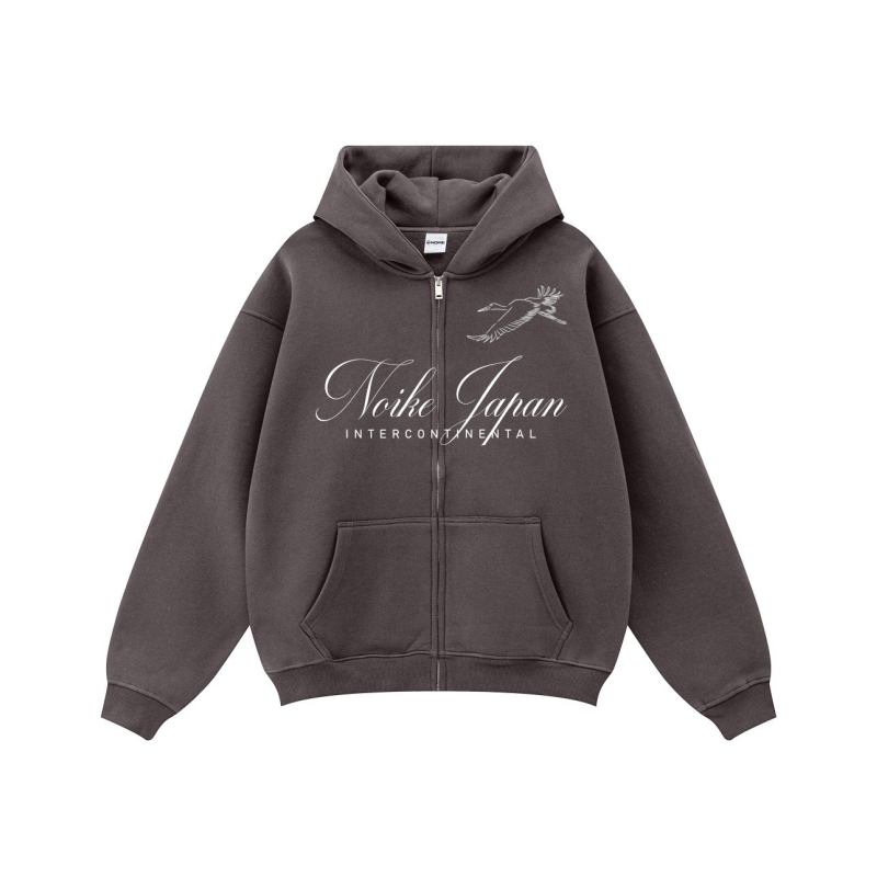 NOIKE "Japanese Crane" Zip Hoodie Oxide Grey